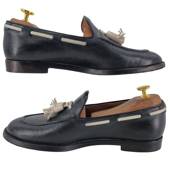 Fratelli Rossetti Italy Mens 6.5US 39.5EU Black White Brera Loafers Dress Shoes - Picture 6 of 11